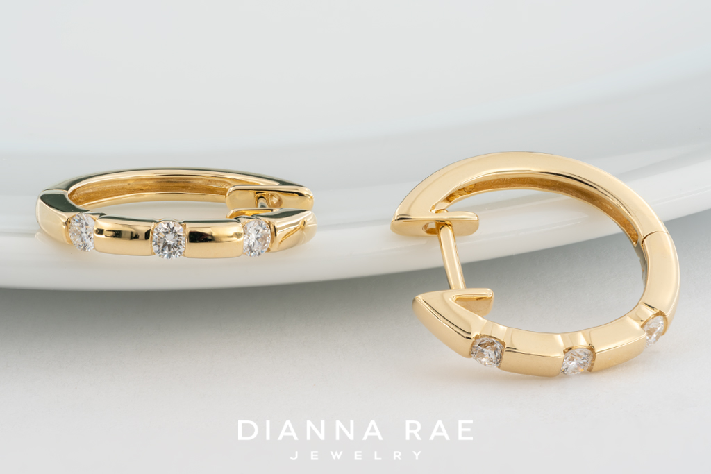 14K Yellow Gold Diamond Huggie Hoops