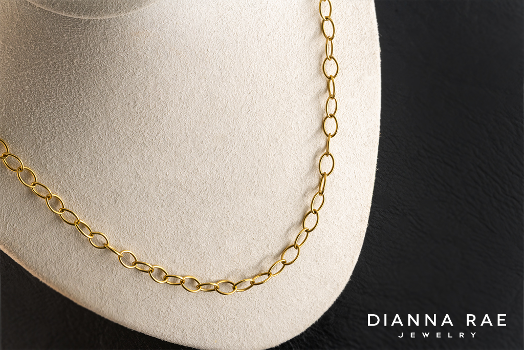 18K Yellow Gold Satin Oval Link Chain