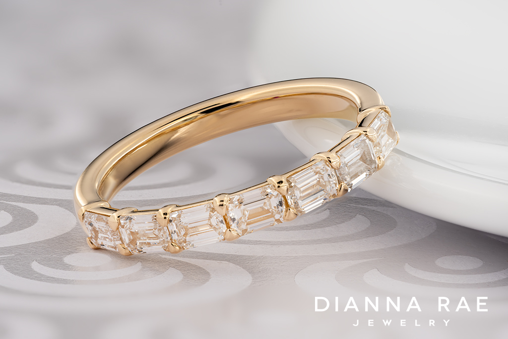 Yellow Gold East West Emerald Cut Diamond Band