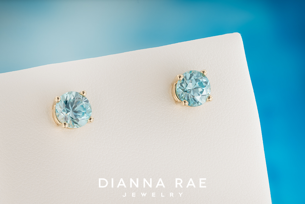 Yellow Gold Blue Zircon Studs