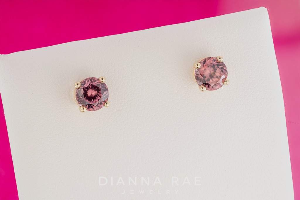 Yellow Gold 2.46 Carat Rose Zircon Studs