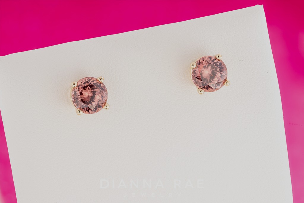 Yellow Gold 3.22 Carat Rose Zircon Studs