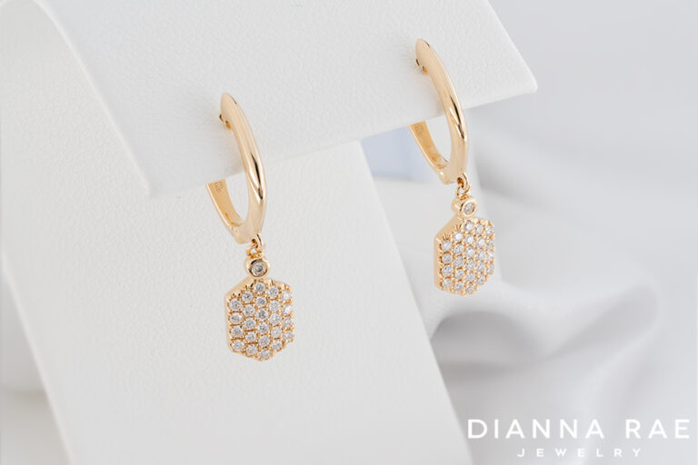 Yellow Gold Hexagon Shield Earrings