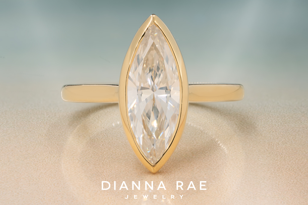 18K Yellow Gold Bezel Set Marquise Diamond Ring