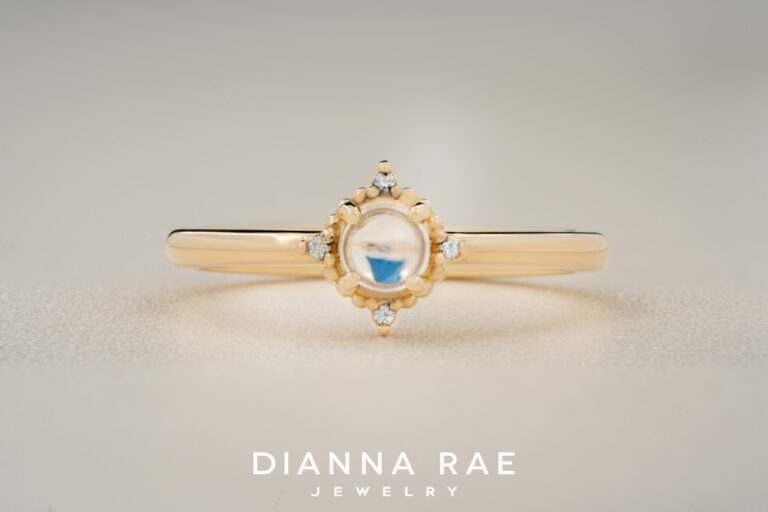 10K Yellow Gold Rainbow Moonstone Ring