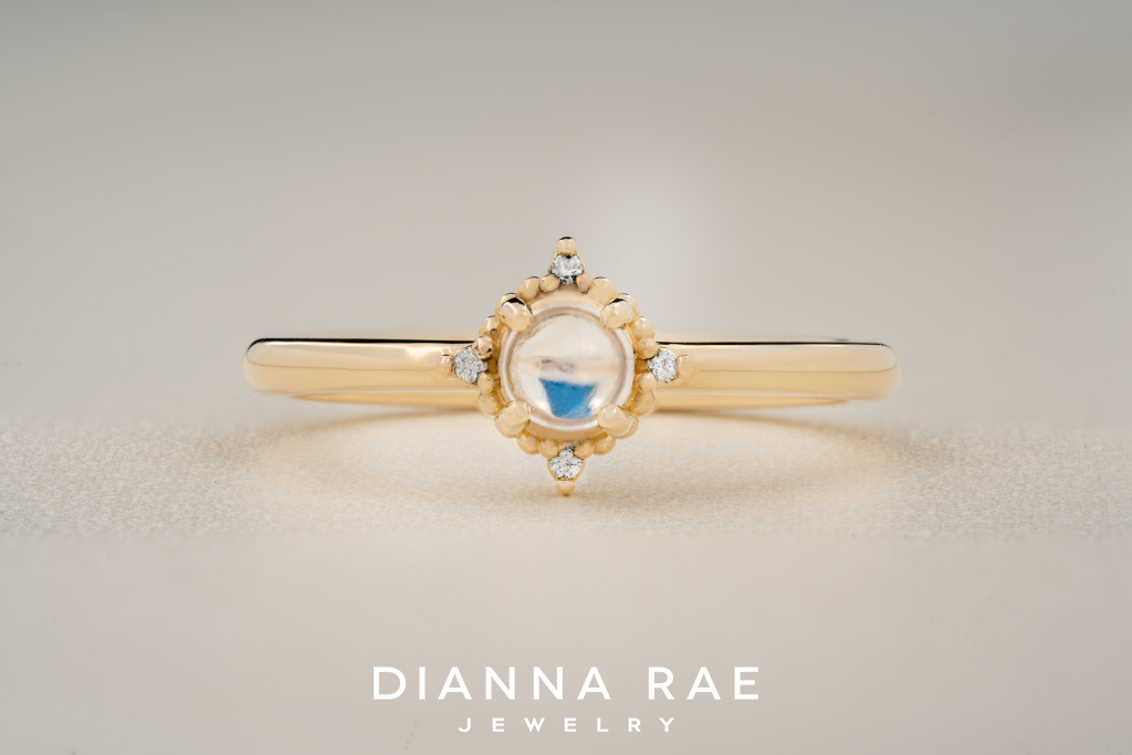 10K Yellow Gold Rainbow Moonstone Ring