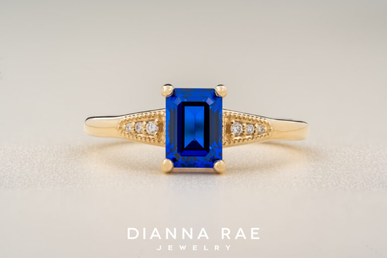 10K Yellow Gold Emerald Cut Imitation Sapphire Ring