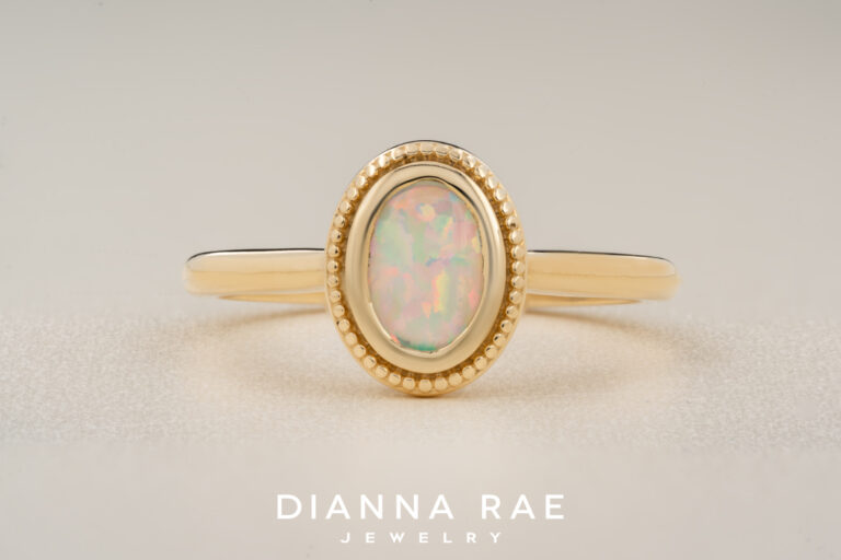 10K Yellow Gold Bezel Set Imitation Opal Ring