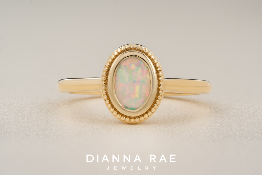 10K Yellow Gold Bezel Set Imitation Opal Ring