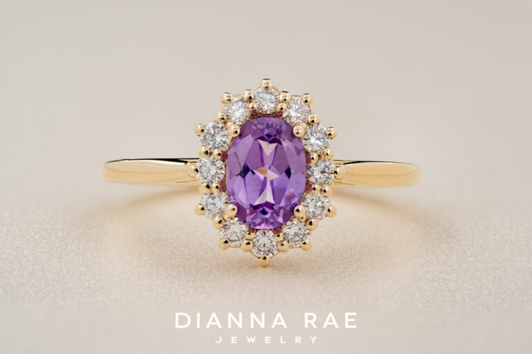 10K Yellow Gold Imitation Alexandrite and Diamond Ring