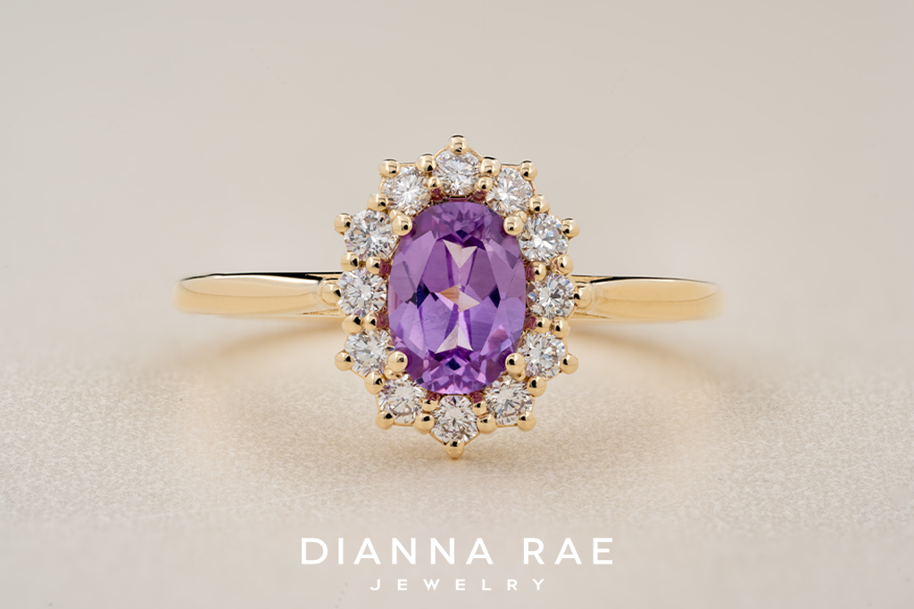 10K Yellow Gold Imitation Alexandrite and Diamond Ring