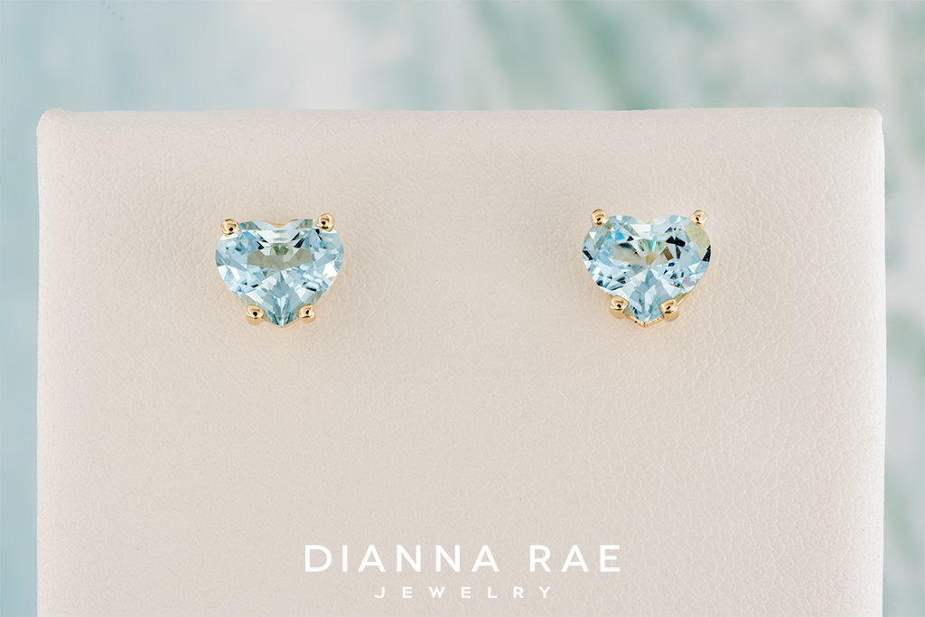 Heart Shaped Aquamarine Studs