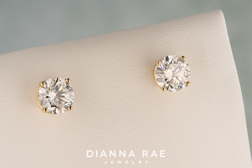 3.04 Carat Lab-Grown Diamond Studs Yellow Gold