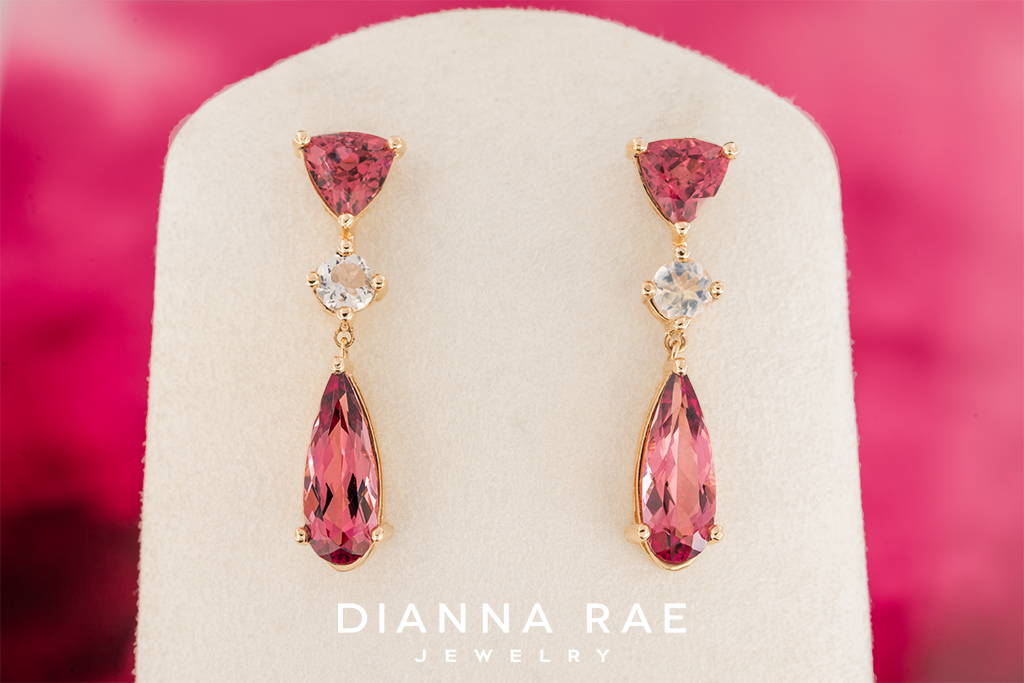 Pink Tourmaline and Moonstone Dangle Earrings