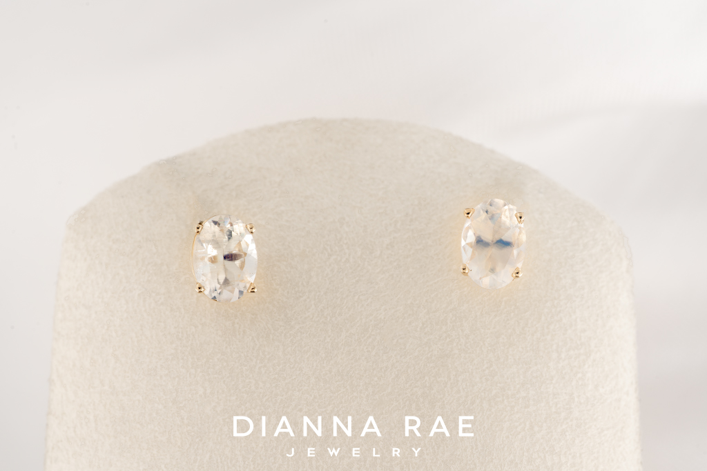 10K Yellow Gold Oval Moonstone Studs