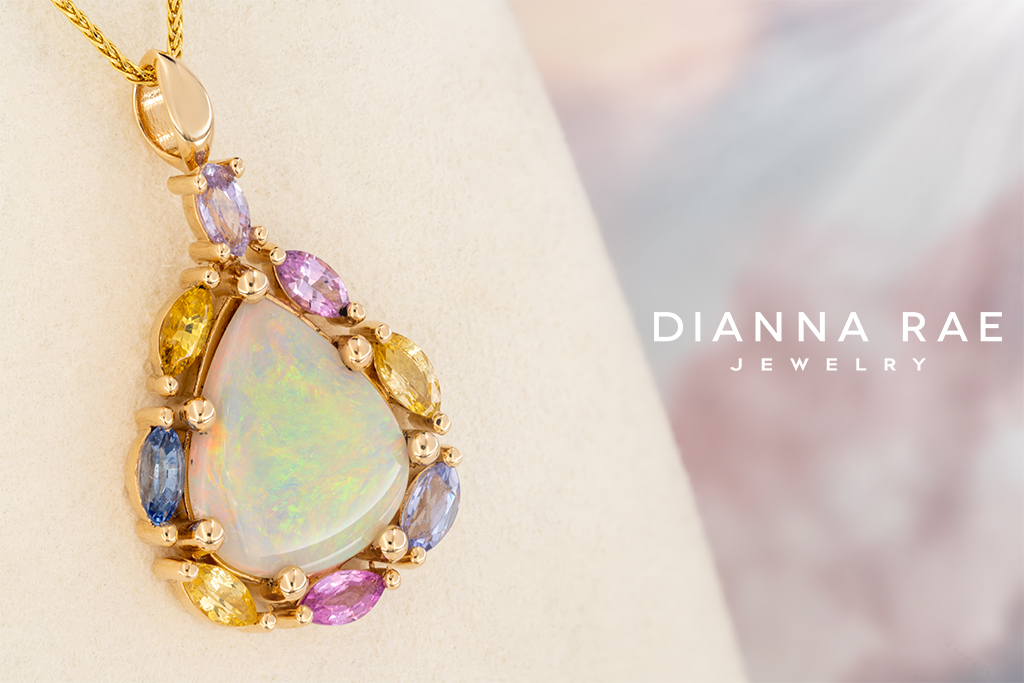 Australian Opal Pendant with Sapphire Halo