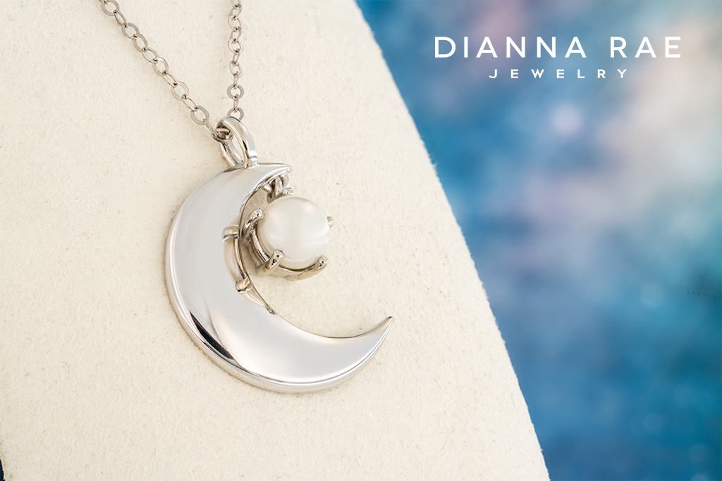 White Gold Moon and Stars Pendant