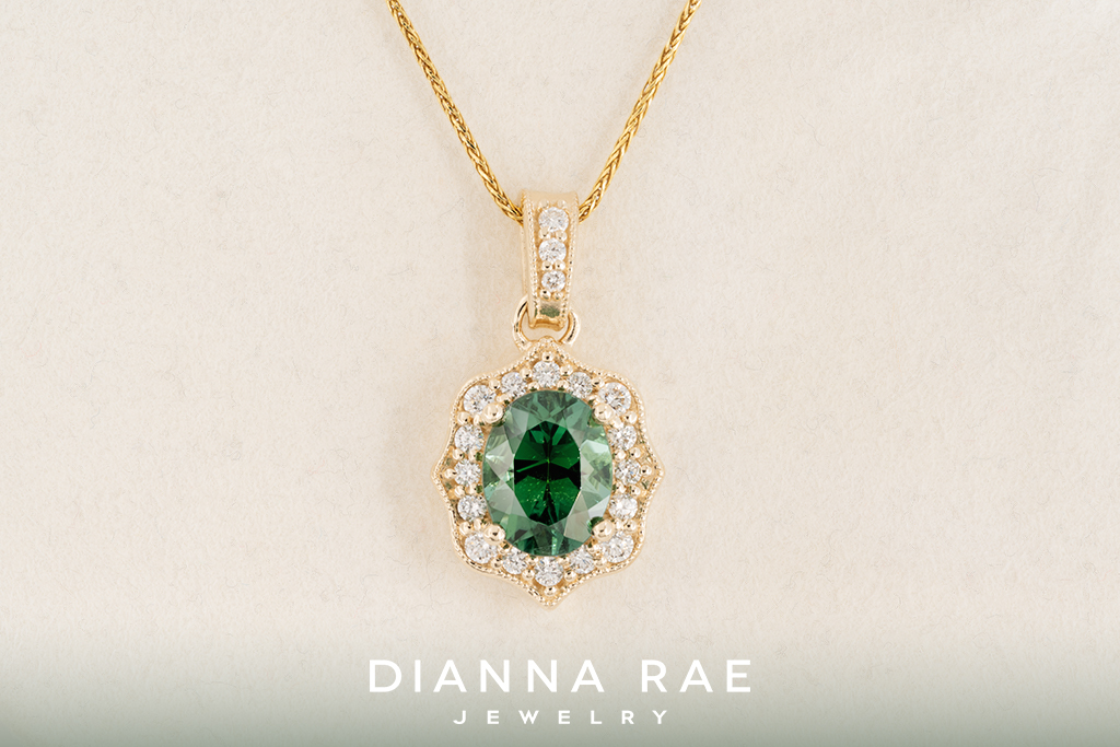 Green Tourmaline and Diamond Pendant