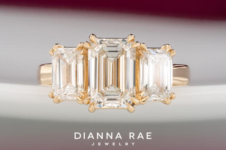 Three Stone Emerald-Cut Engagement Ring