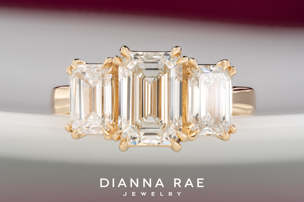 Three Stone Emerald-Cut Engagement Ring